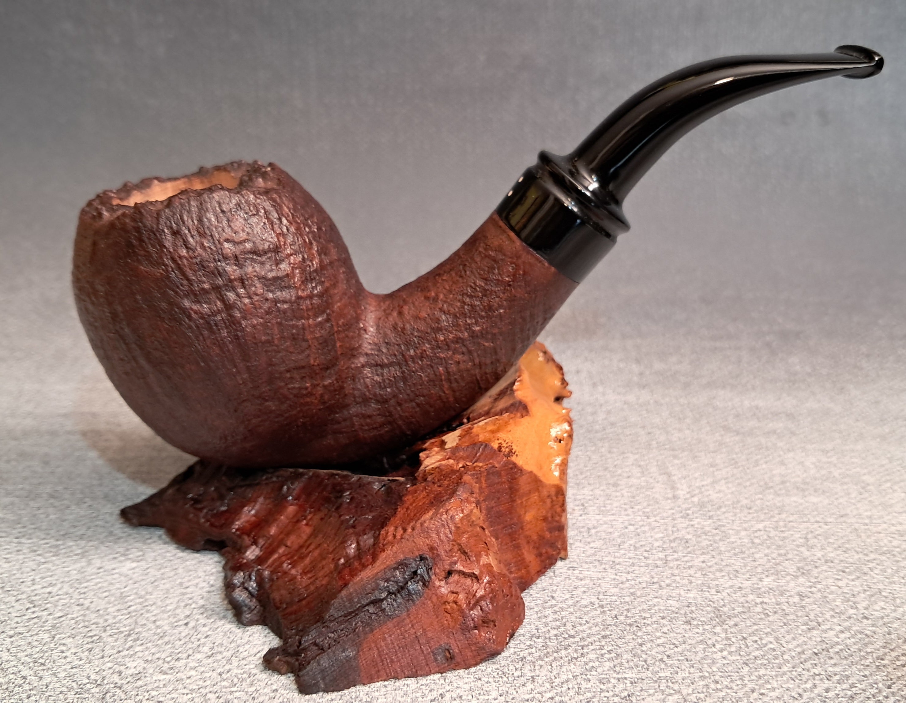 Egg pipe sandblasted bark top handmade